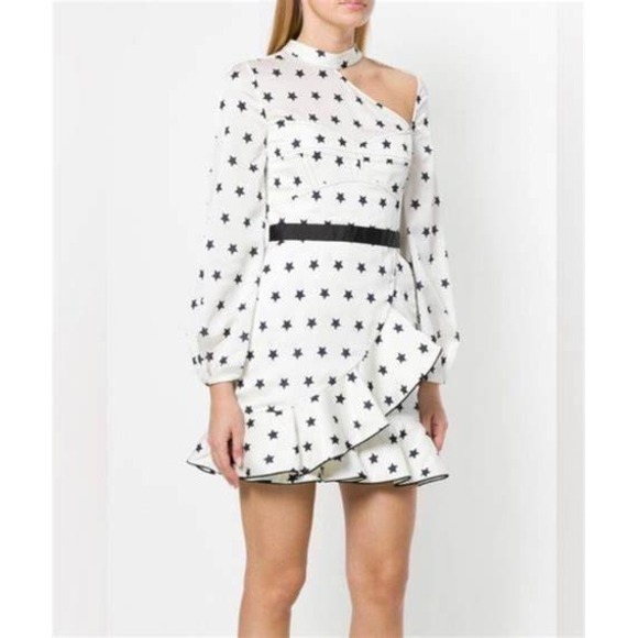 Self-Portrait Satin Star Print Mini Dress Long Sleeve Party Cocktail